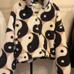 Urban Outfitters Yin-Yang Teddy Jacket - Black and Cream